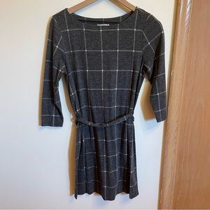 Loft Plaid Dress | Grey and White | Size Small Petite